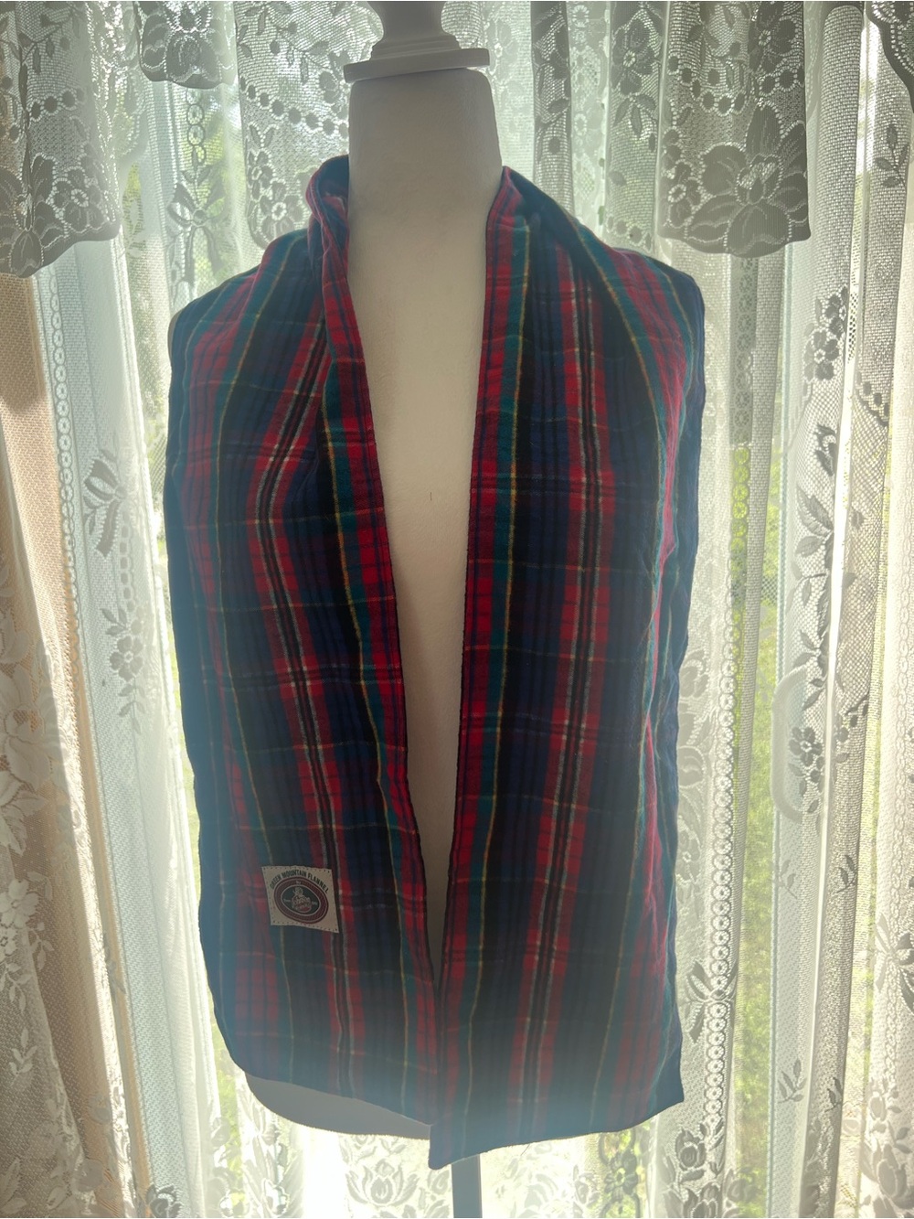 Plaid Scarf Wrap in Red and Navy Flannel